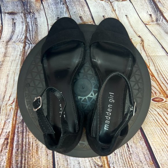 Madden Girl Solid Black Open Toe Adjustable Ankle Strap Block High Heels 6 M - Picture 4 of 9